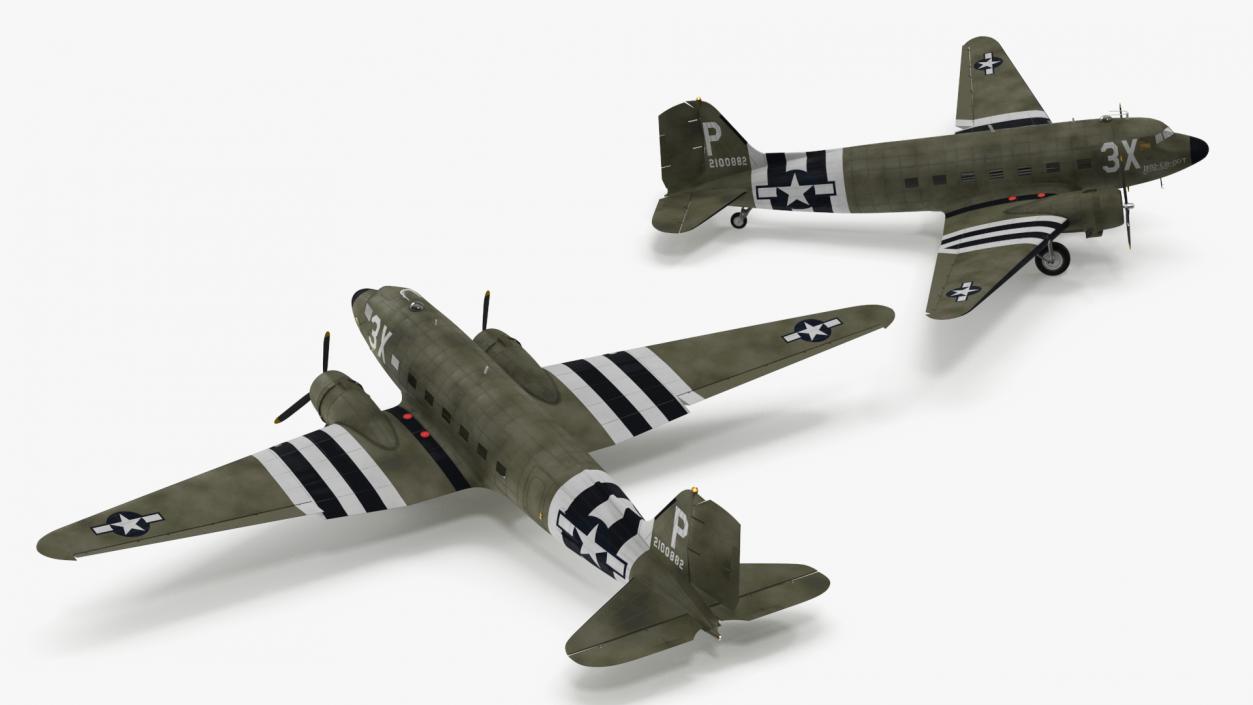 3D WWII Douglas C-47 Skytrain Rigged model