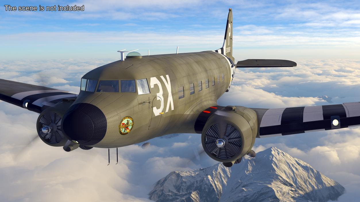 3D WWII Douglas C-47 Skytrain Rigged model