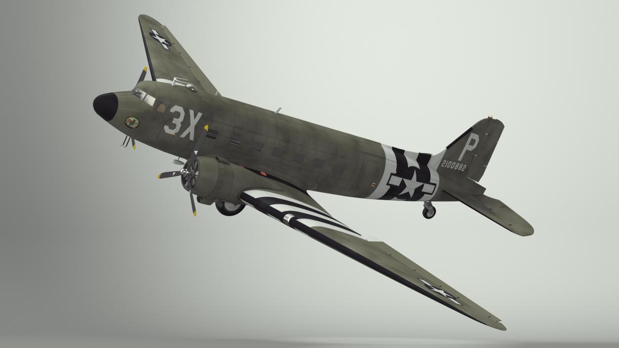 3D WWII Douglas C-47 Skytrain Rigged model