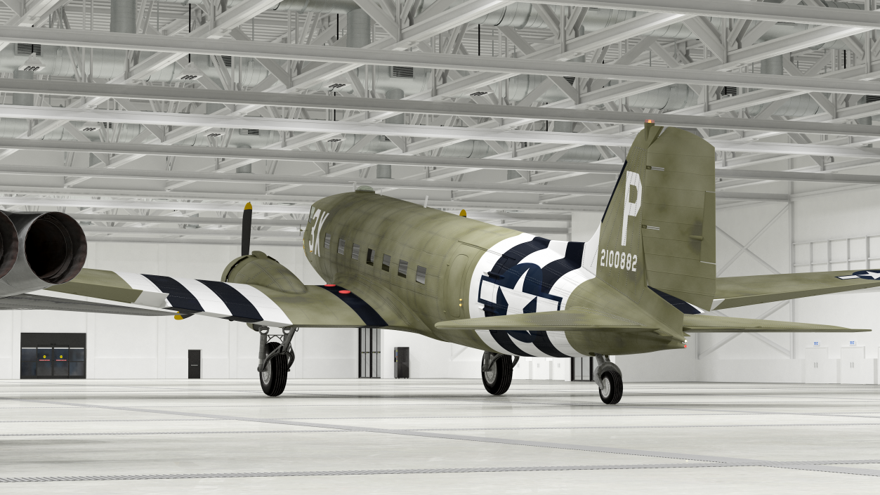 3D WWII Douglas C-47 Skytrain Rigged model