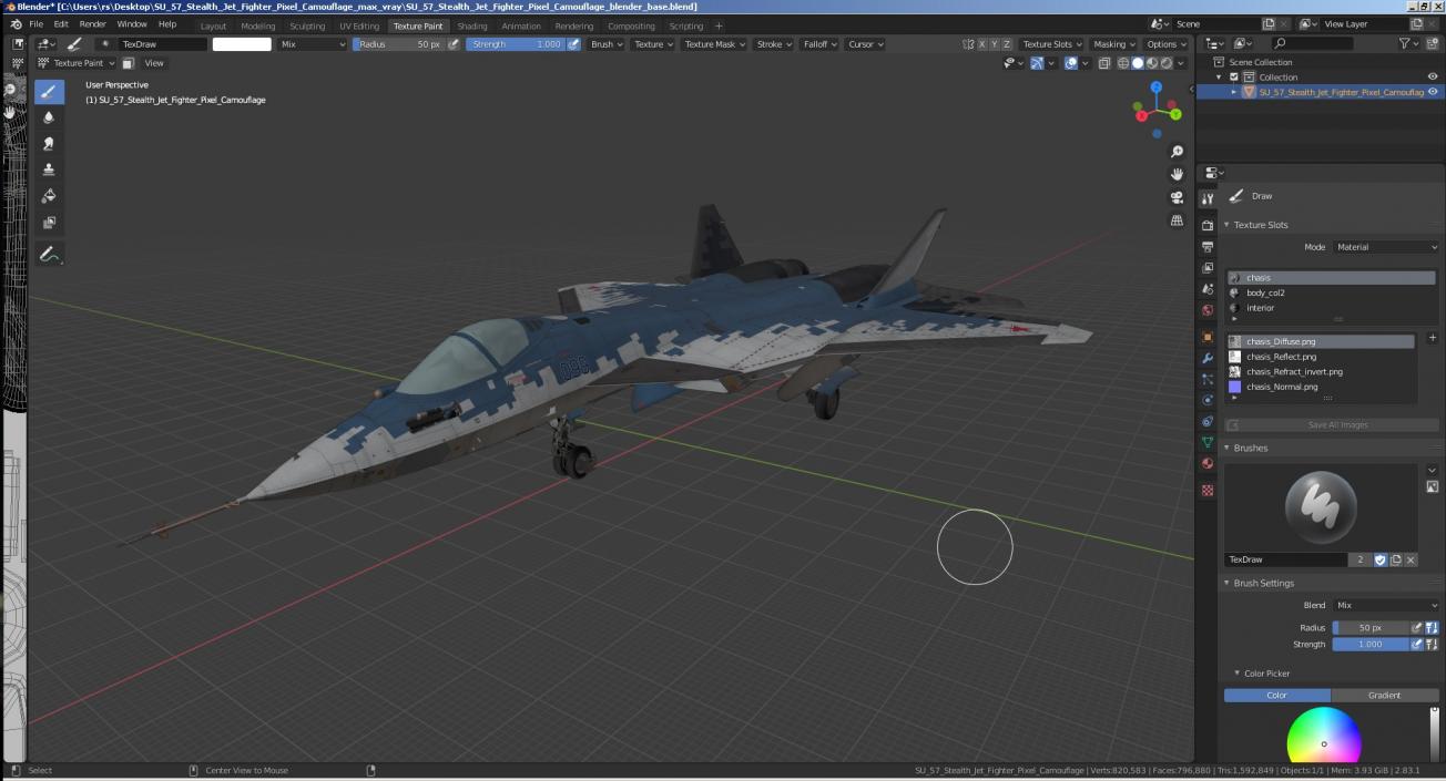 SU 57 Stealth Jet Fighter Pixel Camouflage 3D