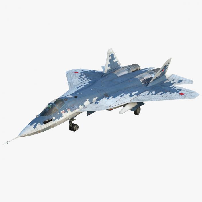 SU 57 Stealth Jet Fighter Pixel Camouflage 3D