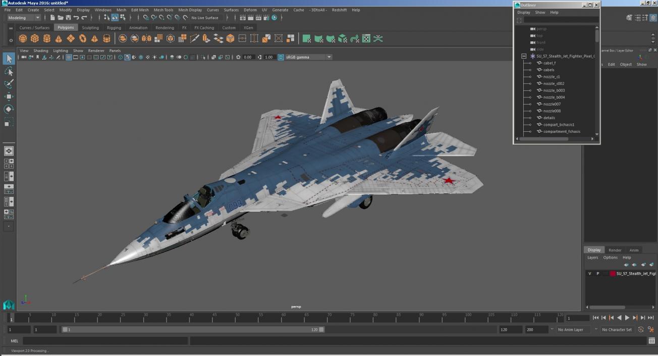 SU 57 Stealth Jet Fighter Pixel Camouflage 3D