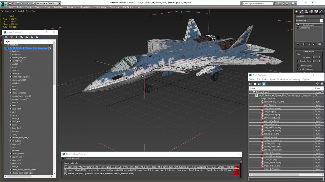 SU 57 Stealth Jet Fighter Pixel Camouflage 3D