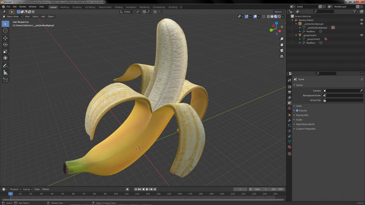 3D Banana Peeled model