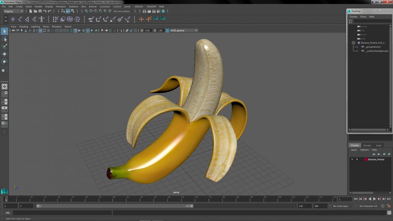 3D Banana Peeled model