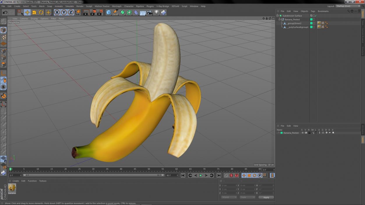 3D Banana Peeled model