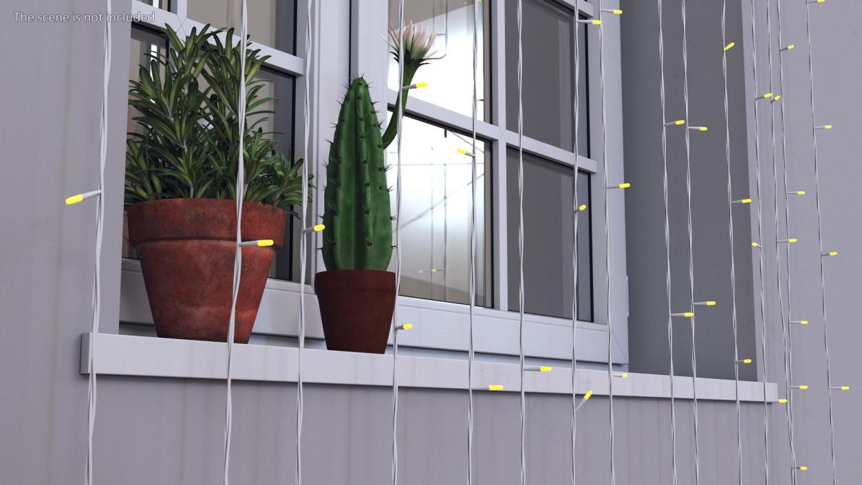 Curtain String LED Lights Yellow 3D