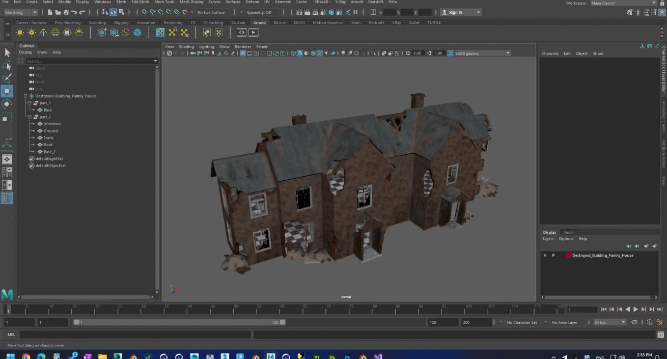 3D Destroyed Building Family House