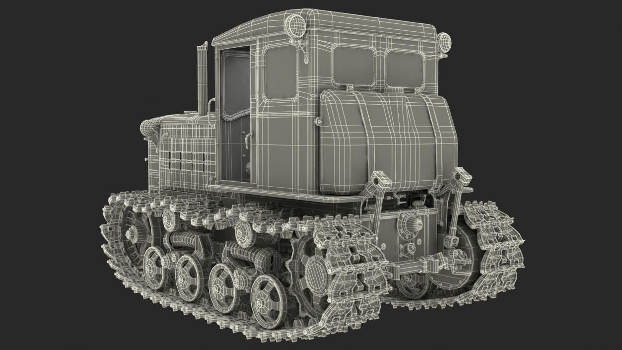 3D Old Soviet Crawler Tractor DT54 Rigged model