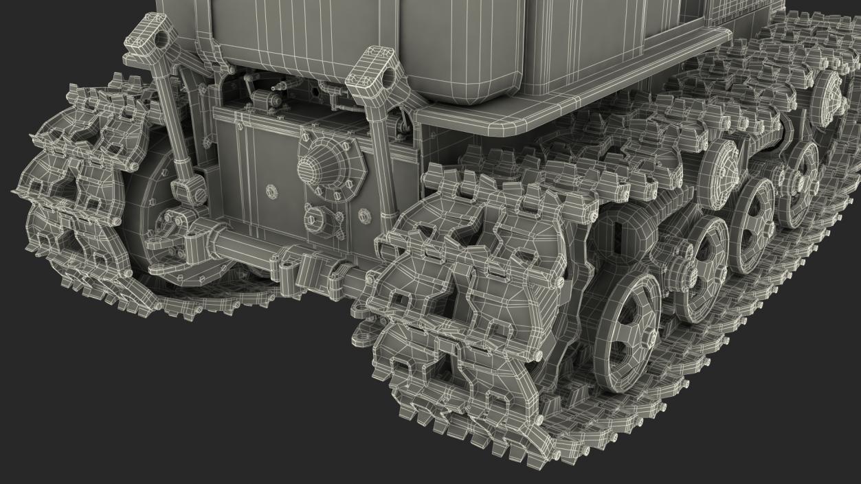 3D Old Soviet Crawler Tractor DT54 Rigged model