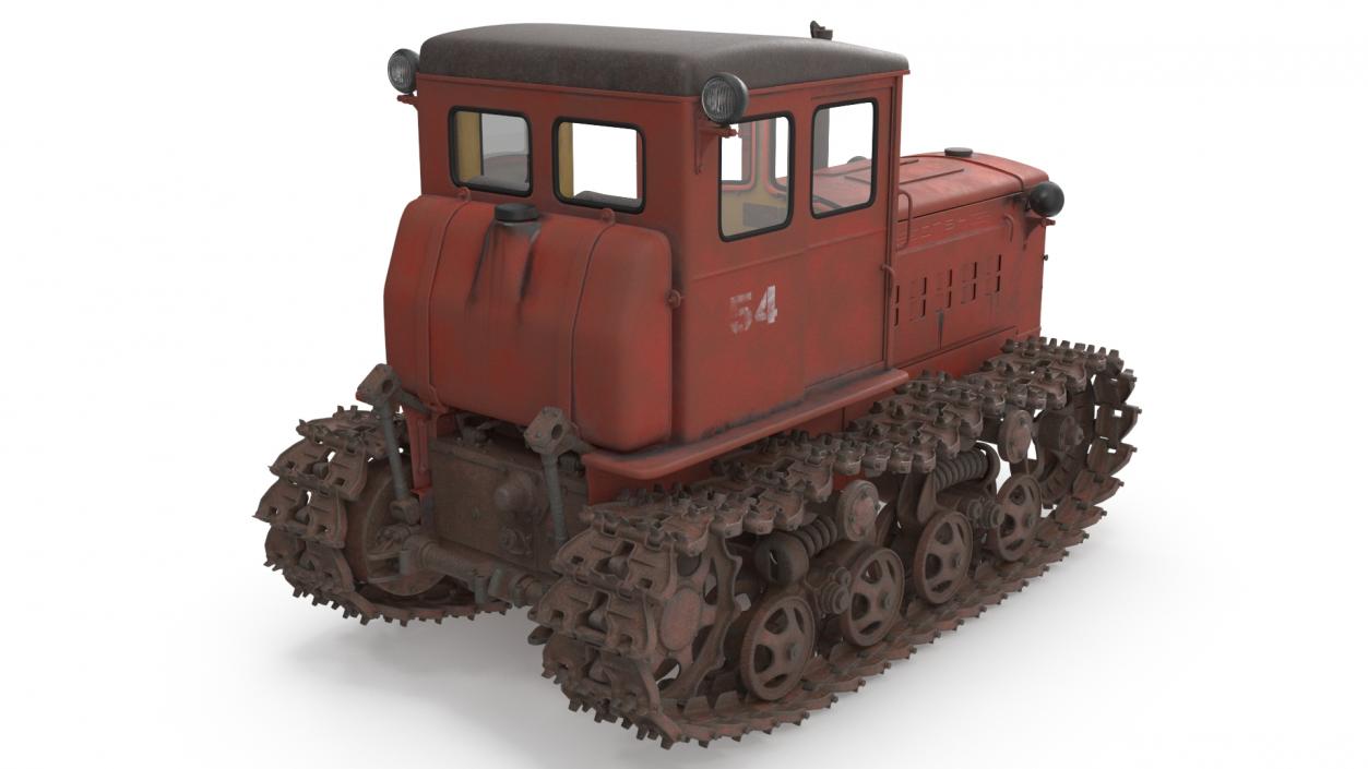 3D Old Soviet Crawler Tractor DT54 Rigged model