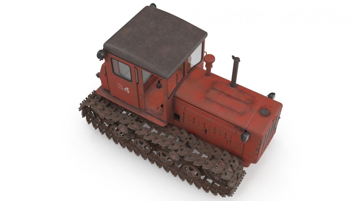 3D Old Soviet Crawler Tractor DT54 Rigged model