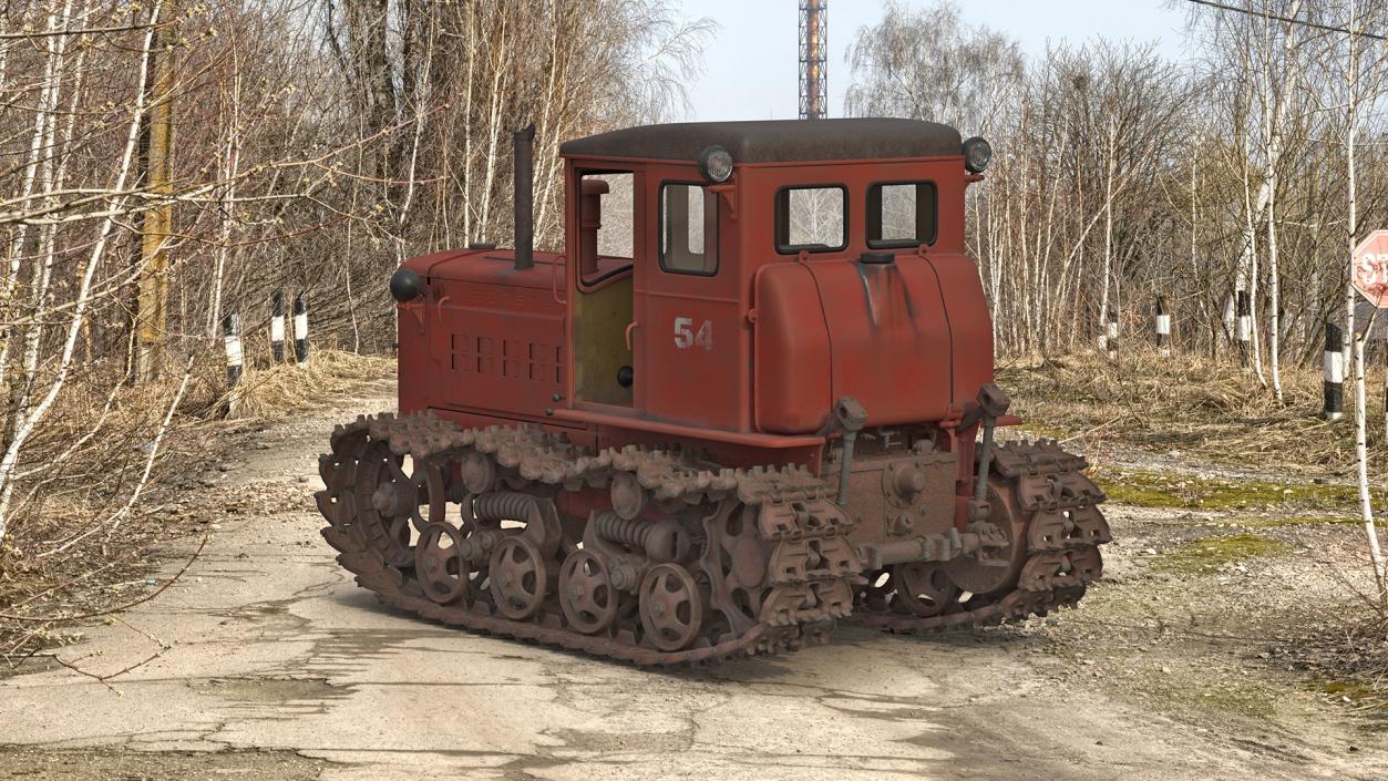 3D Old Soviet Crawler Tractor DT54 Rigged model