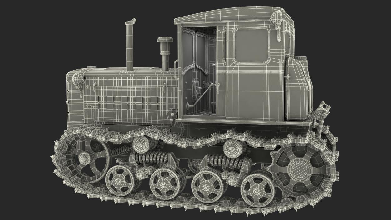 3D Old Soviet Crawler Tractor DT54 Rigged model