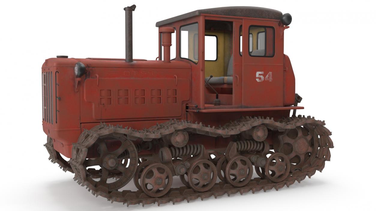 3D Old Soviet Crawler Tractor DT54 Rigged model