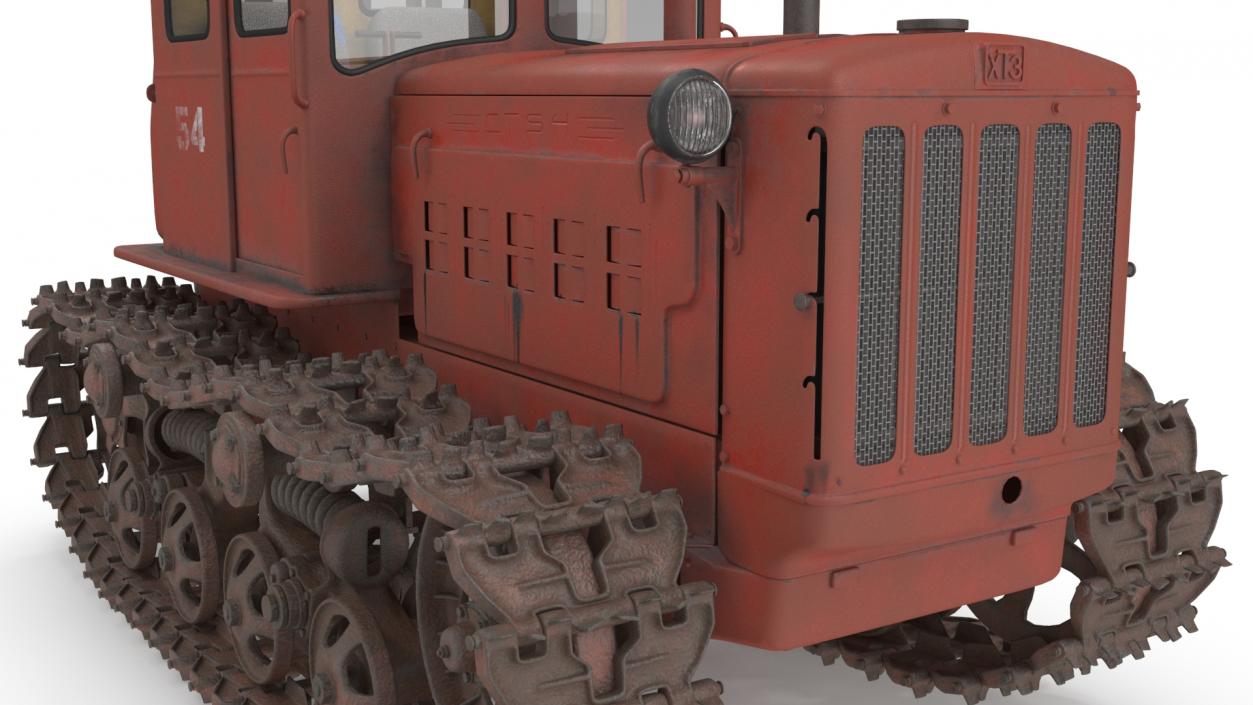 3D Old Soviet Crawler Tractor DT54 Rigged model