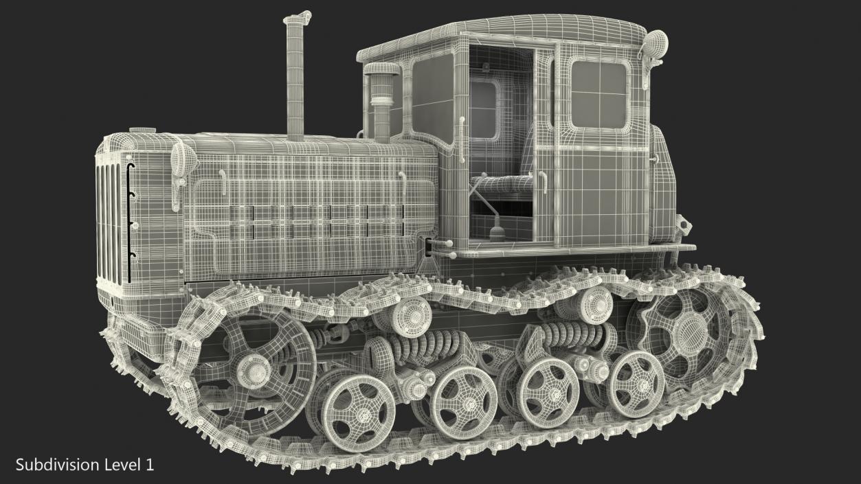 3D Old Soviet Crawler Tractor DT54 Rigged model