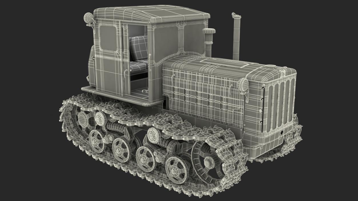 3D Old Soviet Crawler Tractor DT54 Rigged model