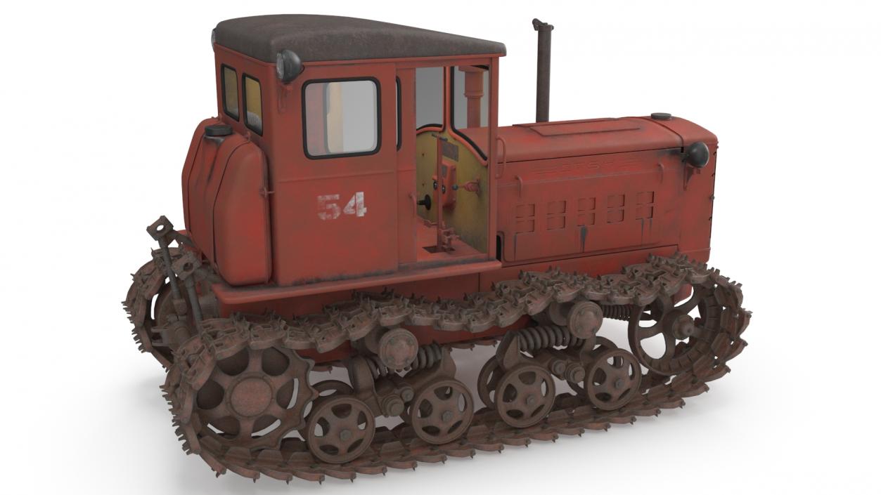 3D Old Soviet Crawler Tractor DT54 Rigged model