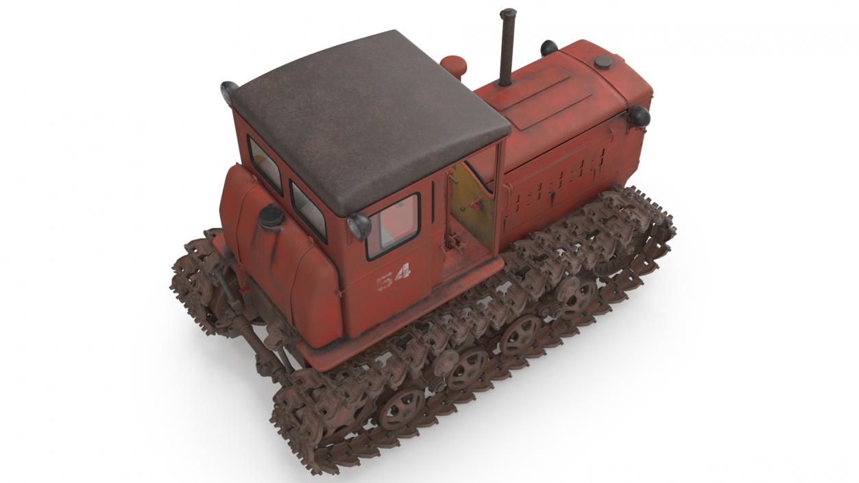 3D Old Soviet Crawler Tractor DT54 Rigged model