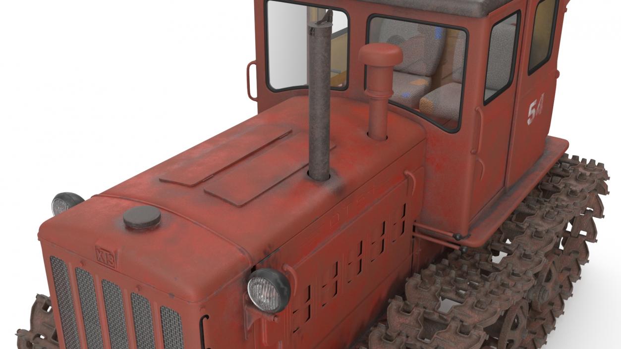 3D Old Soviet Crawler Tractor DT54 Rigged model