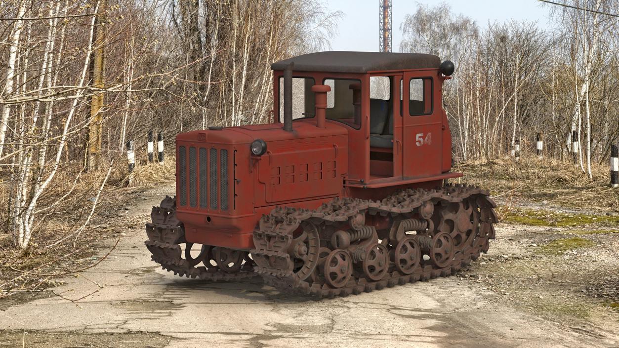 3D Old Soviet Crawler Tractor DT54 Rigged model