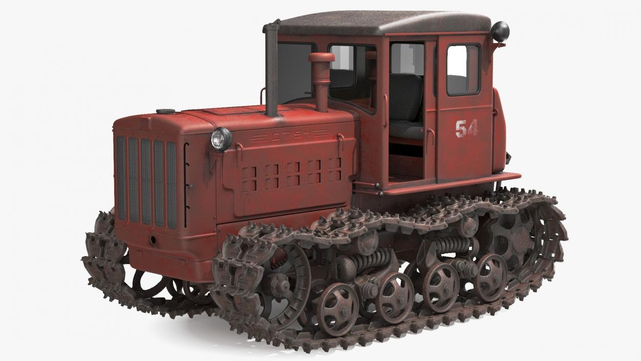 3D Old Soviet Crawler Tractor DT54 Rigged model