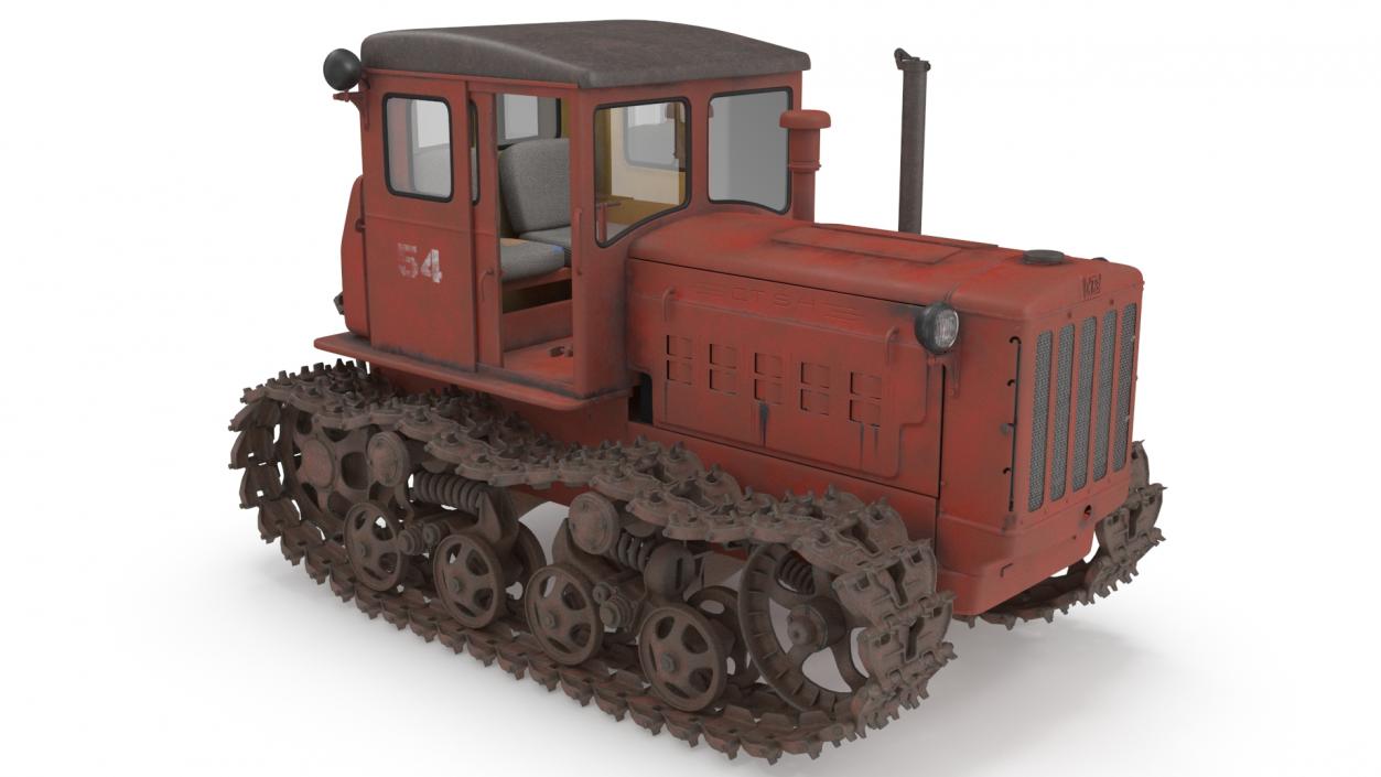 3D Old Soviet Crawler Tractor DT54 Rigged model