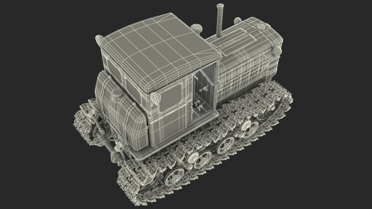 3D Old Soviet Crawler Tractor DT54 Rigged model