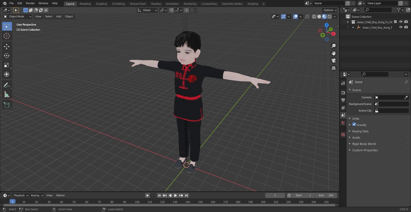 3D model Asian Child Boy Kung Fu Pose T-pose