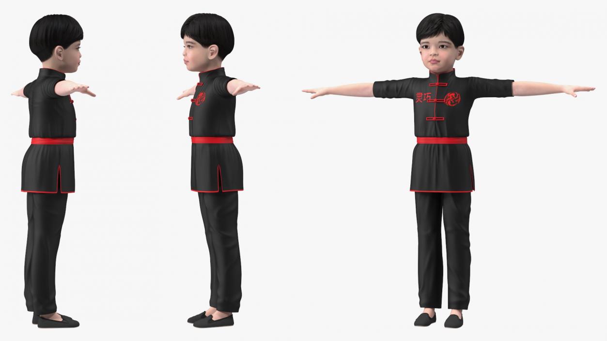 3D model Asian Child Boy Kung Fu Pose T-pose