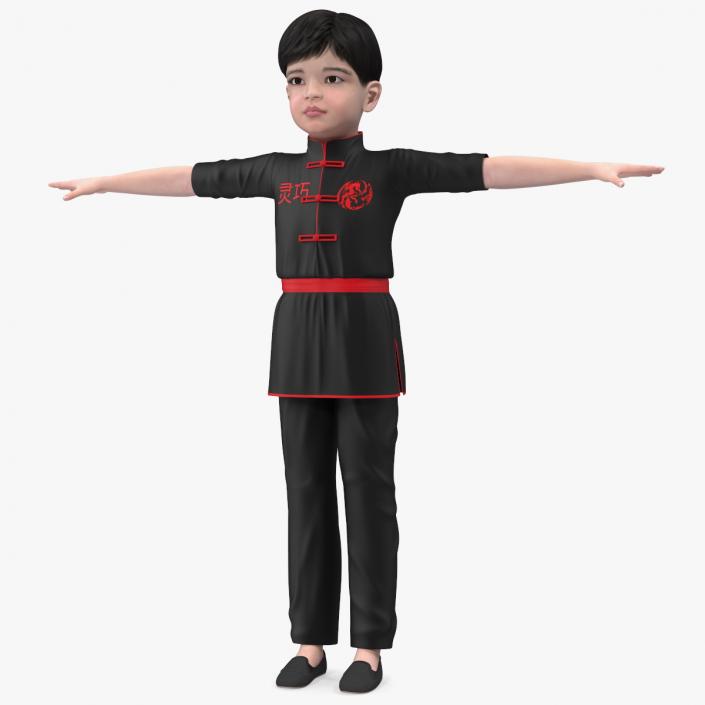 3D model Asian Child Boy Kung Fu Pose T-pose