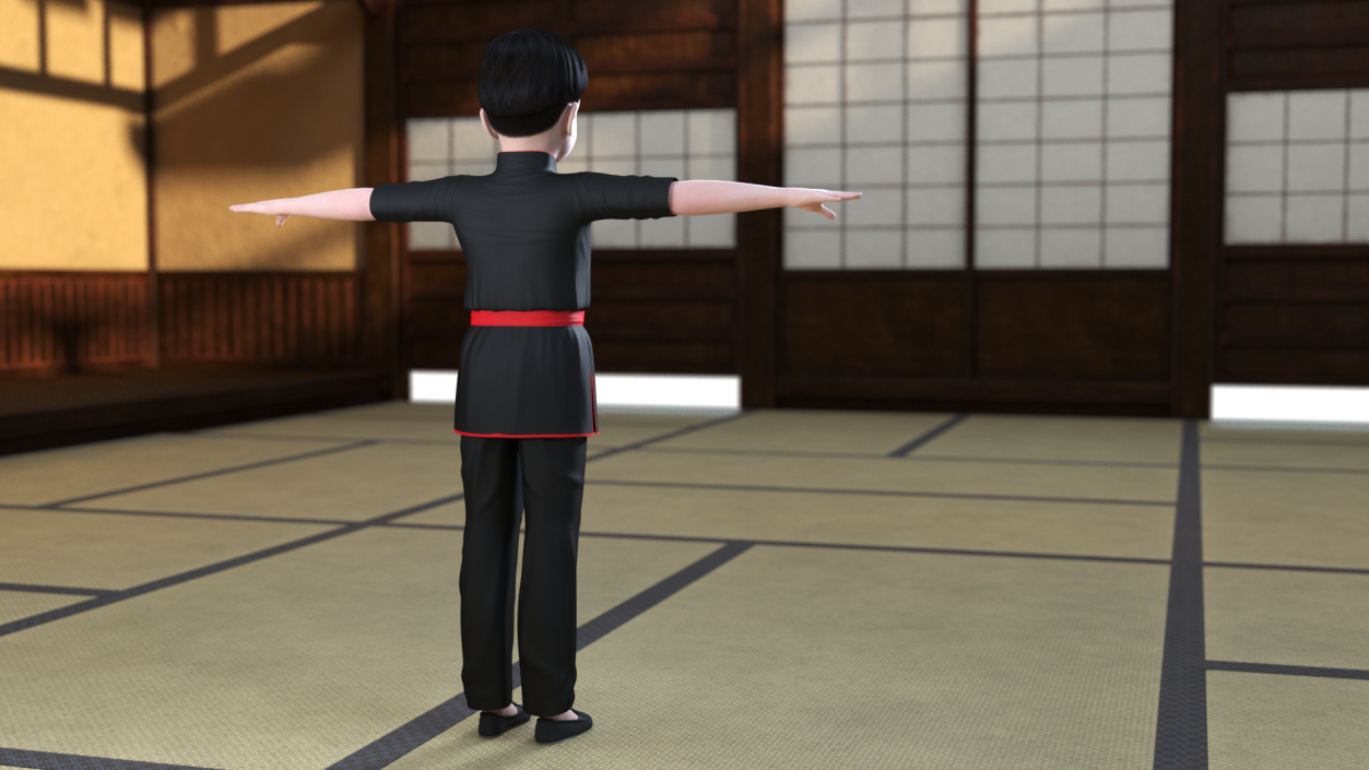 3D model Asian Child Boy Kung Fu Pose T-pose