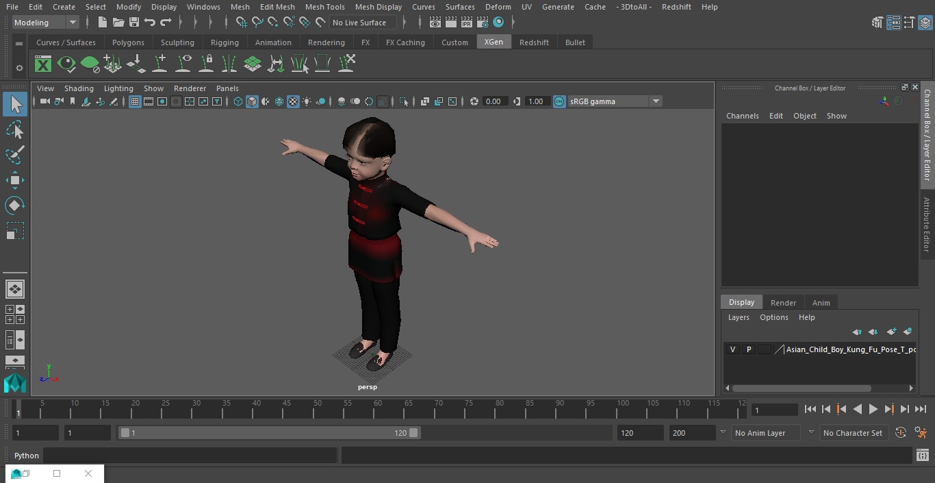 3D model Asian Child Boy Kung Fu Pose T-pose