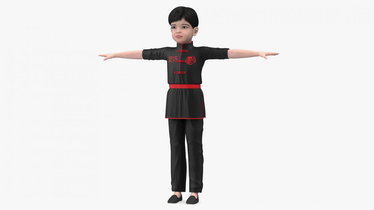 3D model Asian Child Boy Kung Fu Pose T-pose