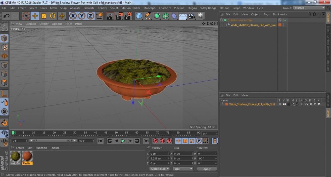 3D Wide Shallow Flower Pot with Soil model