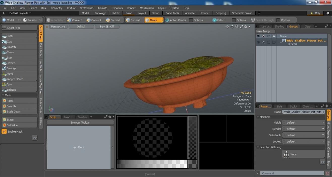 3D Wide Shallow Flower Pot with Soil model