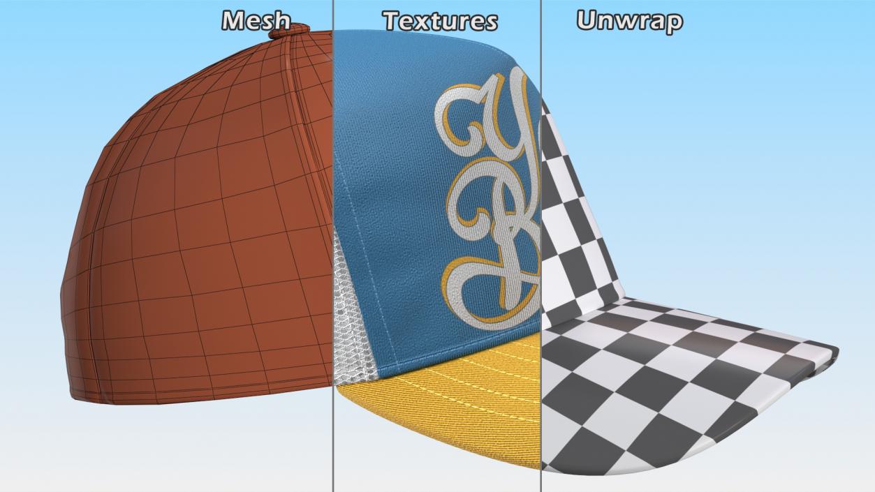 Trucker Cap Your Brand Yellow-Blue 3D model