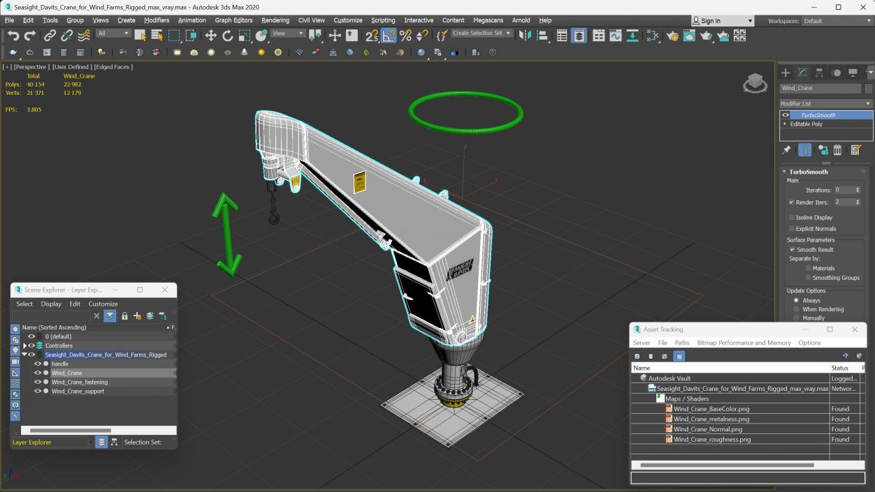 3D Seasight Davits Crane for Wind Farms Rigged model