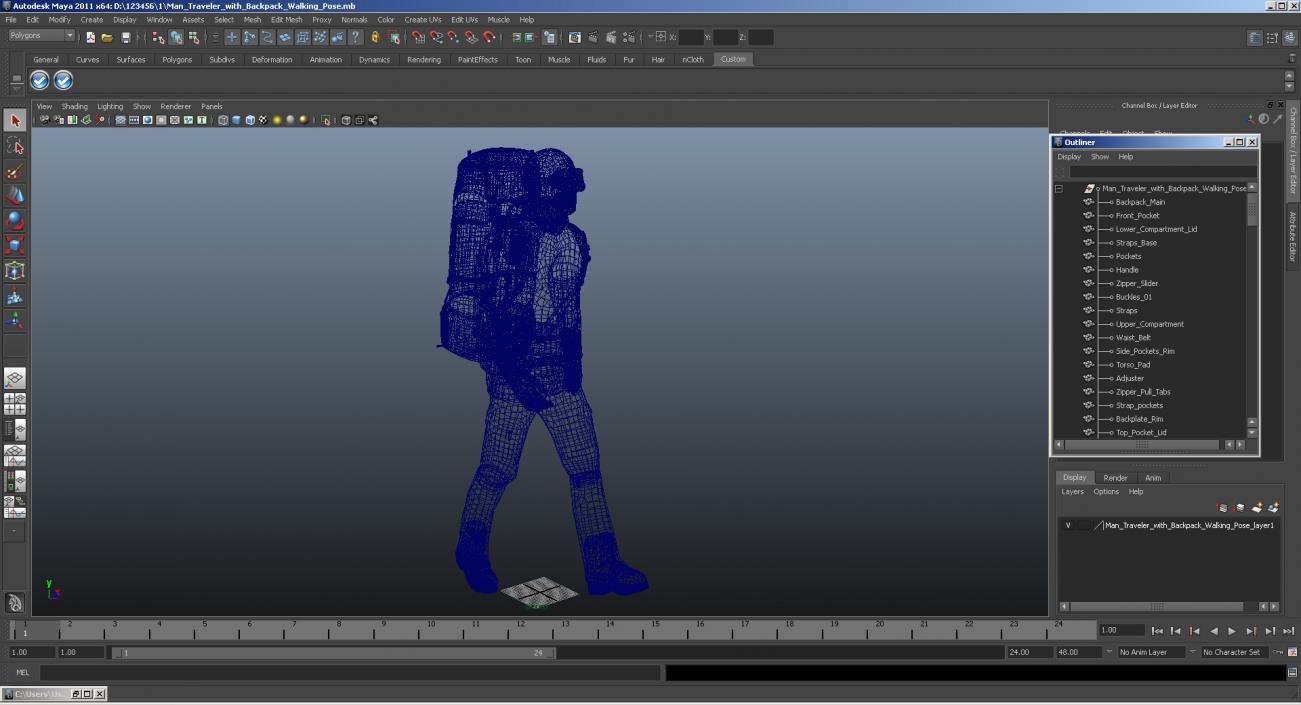 Man Traveler with Backpack Walking Pose 3D model