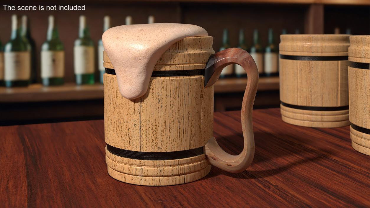 3D model Wooden Mug with Beer