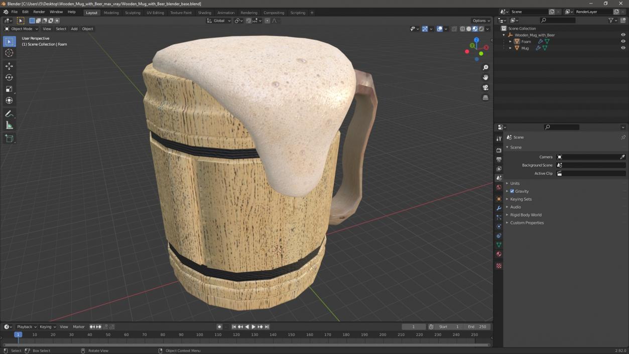 3D model Wooden Mug with Beer