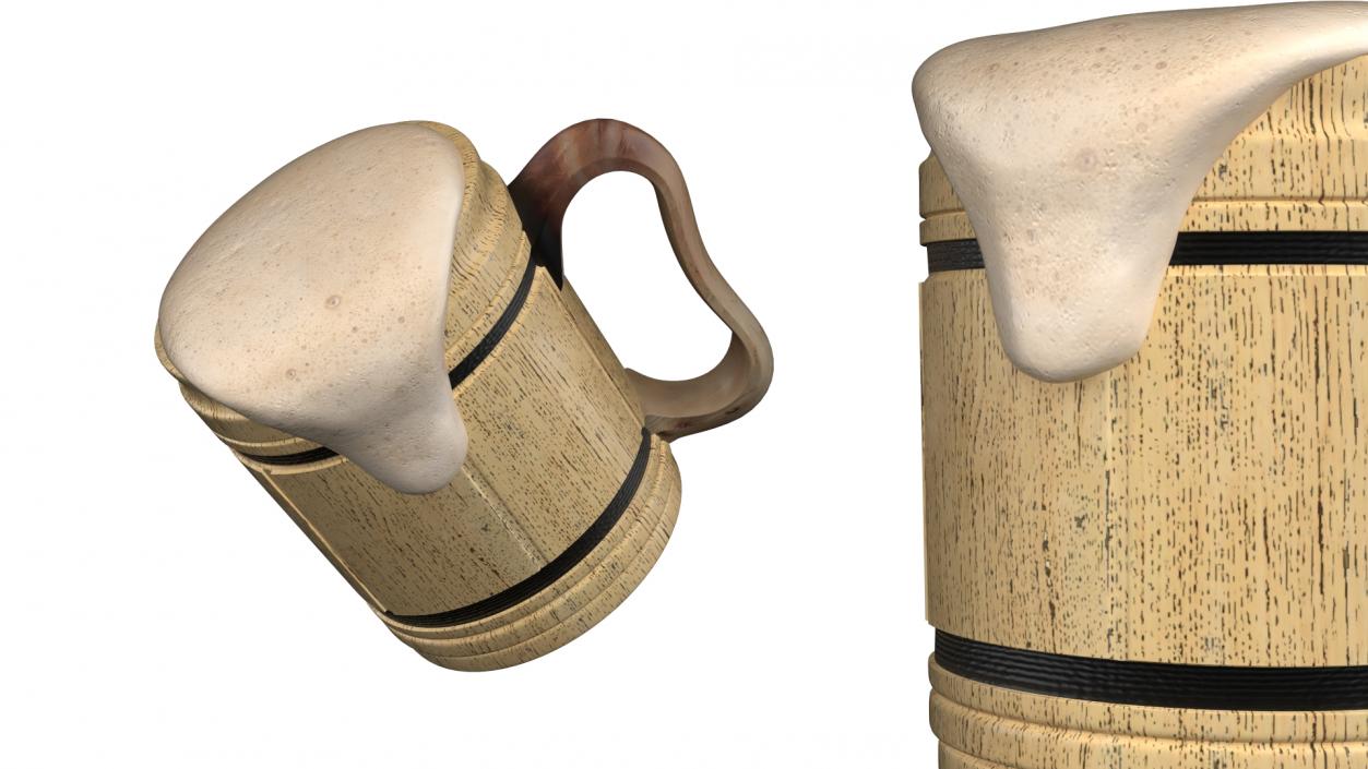 3D model Wooden Mug with Beer