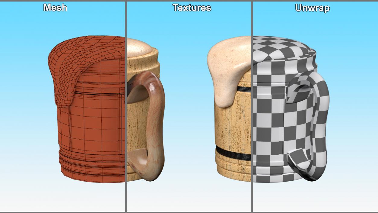 3D model Wooden Mug with Beer