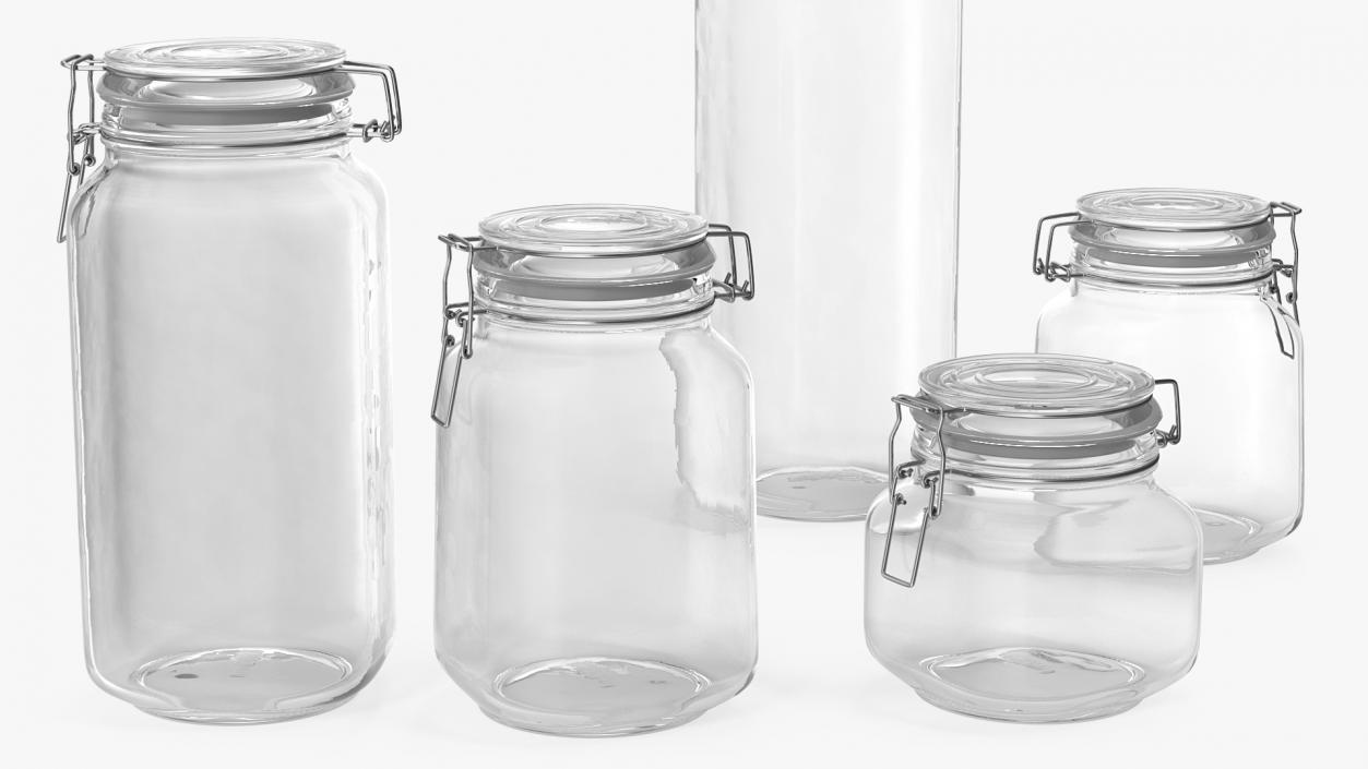 Clip Top Glass Storage Preserving Jars Set 3D