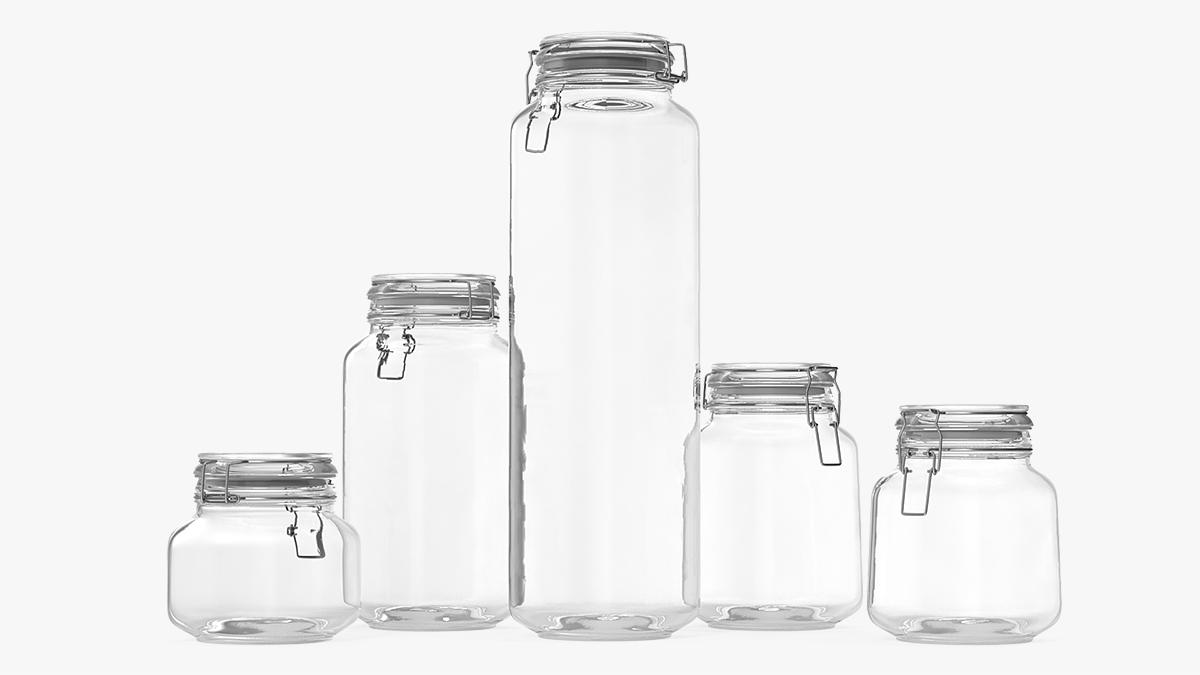 Clip Top Glass Storage Preserving Jars Set 3D