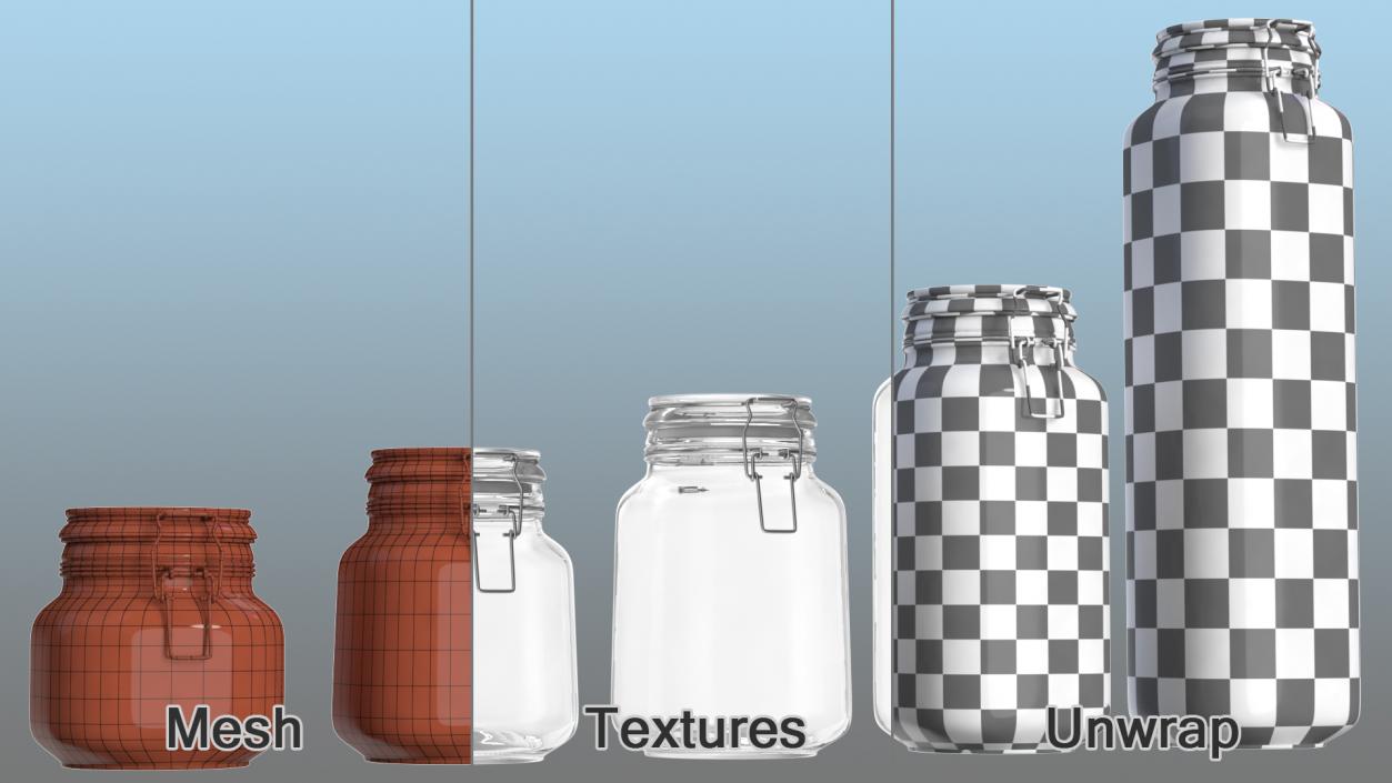 Clip Top Glass Storage Preserving Jars Set 3D