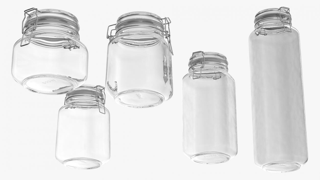 Clip Top Glass Storage Preserving Jars Set 3D