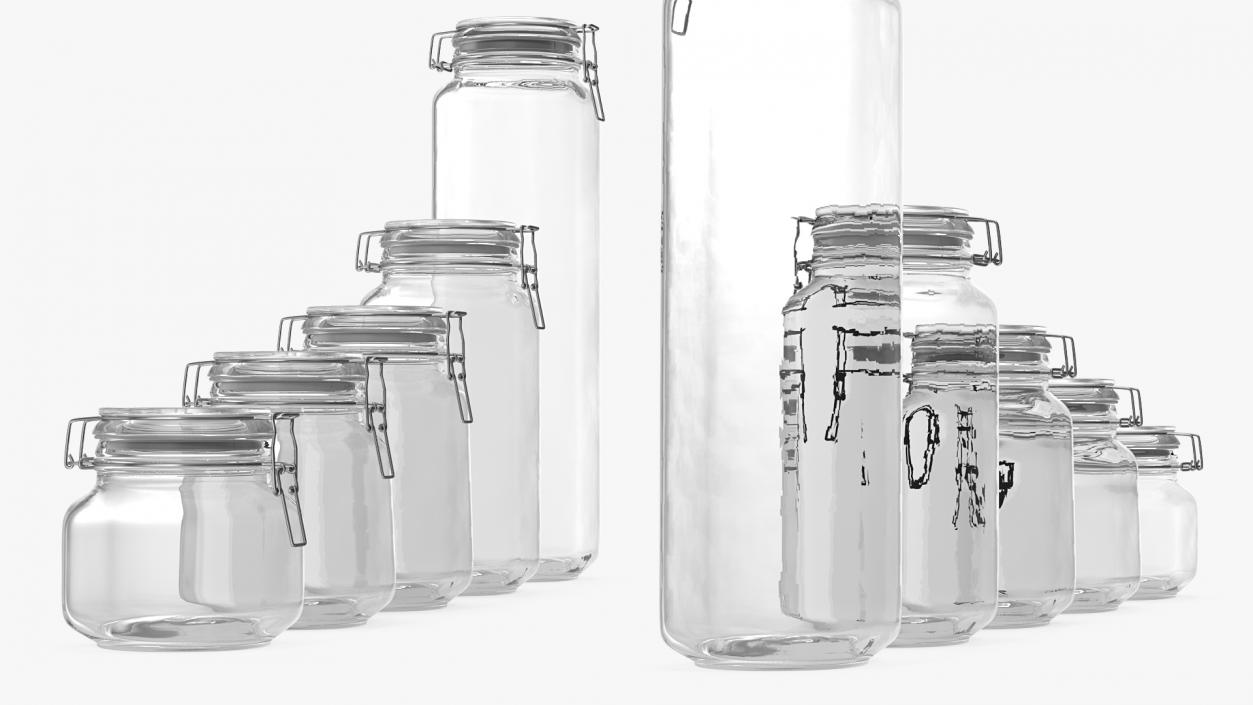 Clip Top Glass Storage Preserving Jars Set 3D